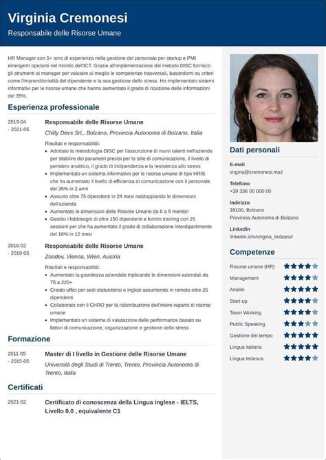 esempio di curriculum vitae con soft skills evidenziate