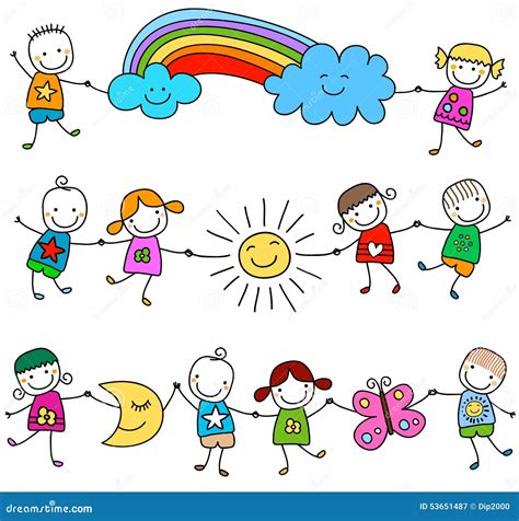 Illustrazione di bambini che giocano felici con simboli di salute mentale