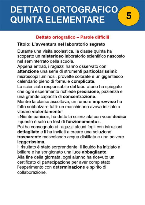 Scheda di dettato con parole disposte in colonna