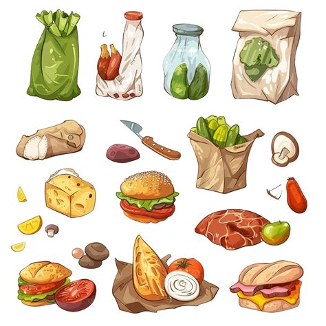 Illustrazione di diversi tipi di cibo che rappresentano varie emozioni