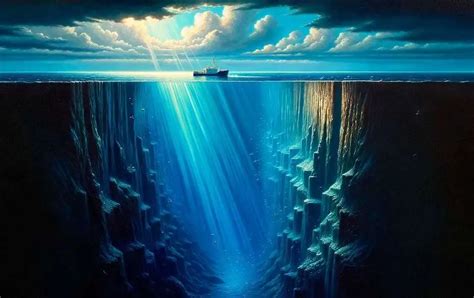 Rappresentazione artistica dell'inconscio come un oceano profondo con la coscienza come una nave in superficie