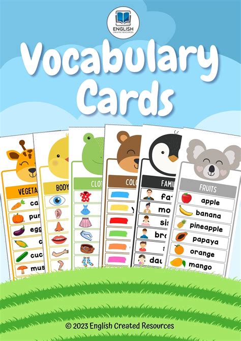 Set of flashcards with English vocabulary