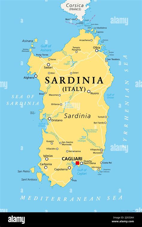Mappa stilizzata della Sardegna con la posizione di Cagliari e Serdiana