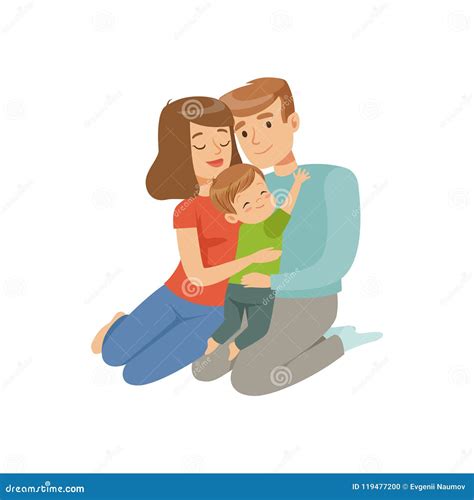 Genitori che abbracciano il loro bambino con amore e preoccupazione
