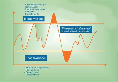 Illustrazione che mostra la finestra di tolleranza emotiva con zone di caos, rigidità e equilibrio