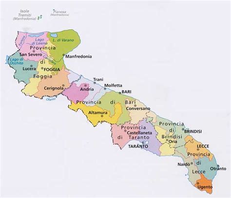 Mappa della Puglia con evidenziate le province di Lecce e Brindisi