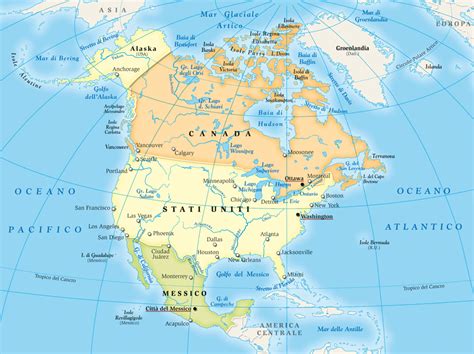 Mappa del Nord America con indicati Boston e Toronto