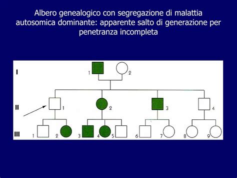 Albero genealogico che illustra la trasmissione ereditaria delle mutazioni genetiche