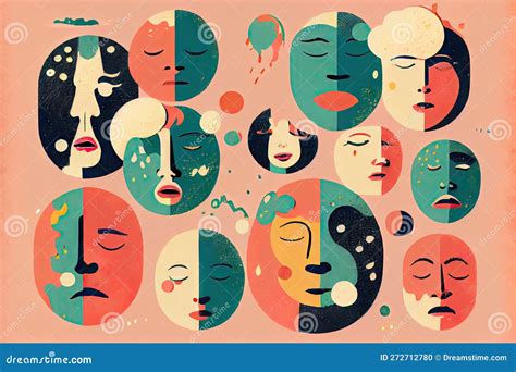 Illustrazione che mostra diverse facce che esprimono varie emozioni, inclusa l'ansia