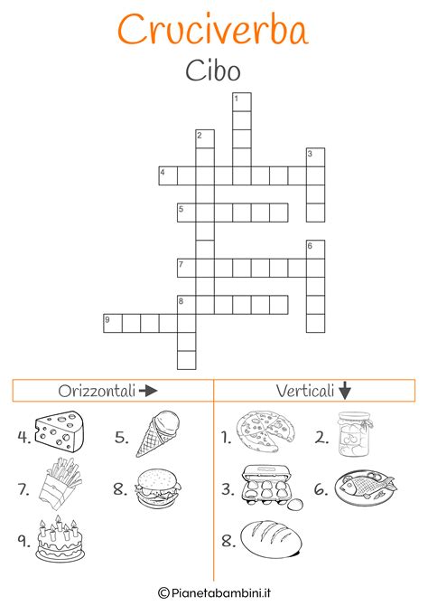 Scheda didattica con cruciverba sull'alimentazione