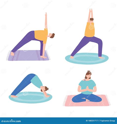 Illustrazione di persone che praticano mindfulness e yoga all'aperto