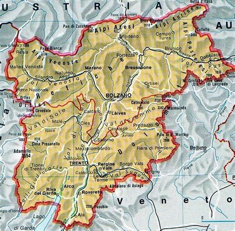 Mappa del Trentino con evidenziate le aree sanitarie