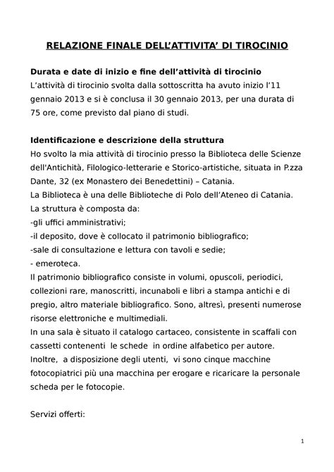 Struttura della tesi e della relazione finale di tirocinio