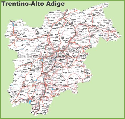 mappa del Trentino-Alto Adige con evidenziate le città di Trento e Bolzano