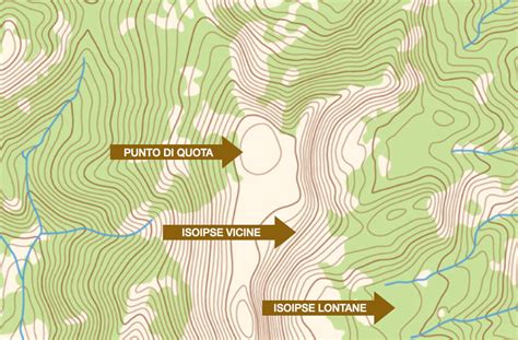 Esempio di una mappa topografica che mostra curve di livello, evidenziando rilievi, depressioni e pendenze.