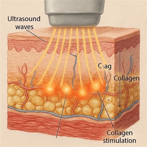 Diagram showing the action of FORMA technology on skin layers and collagen production