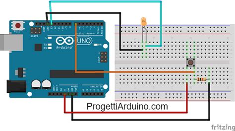Schema di un pulsante con resistore di pull-up collegato a un pin di Arduino