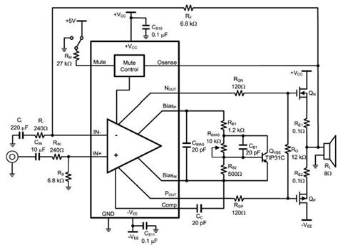 Schema di un amplificatore audio basato su transistor bipolari