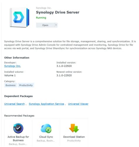 Interfaccia utente dell'app Synology Drive su Android con diverse opzioni di gestione file