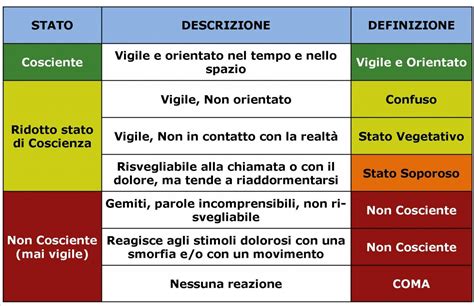 Diagramma che confronta le caratteristiche dello stato vegetativo e dello stato di minima coscienza