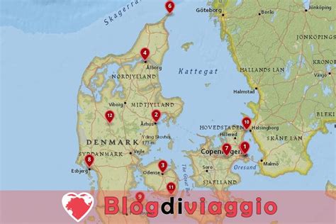 Mappa della Danimarca con indicazione delle principali città