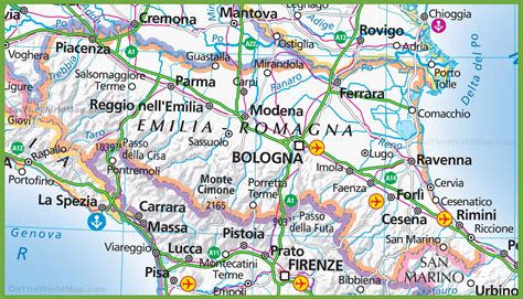 Mappa della regione Emilia-Romagna con evidenziati i comuni che aderiscono al bando bici