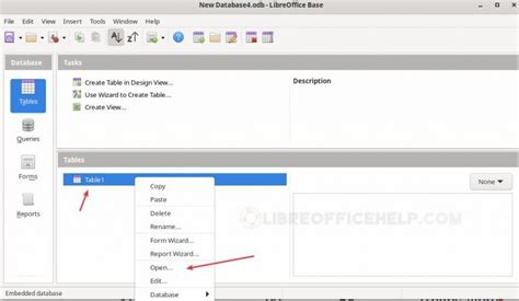 Vista struttura di una tabella in LibreOffice Base