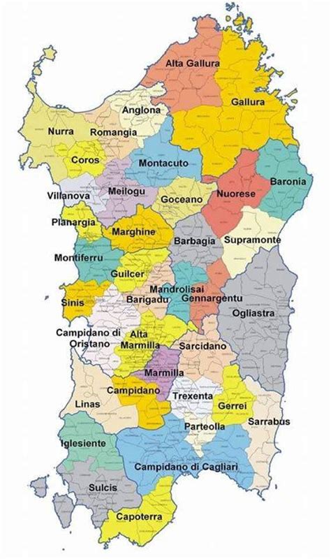 Mappa della Sardegna con evidenziate le province